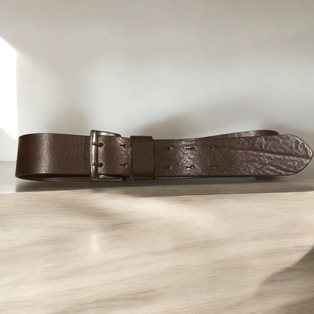 Vintage Post Card XS/S‎ Italian Leather Belt Dark Brown Double Prong Buckle